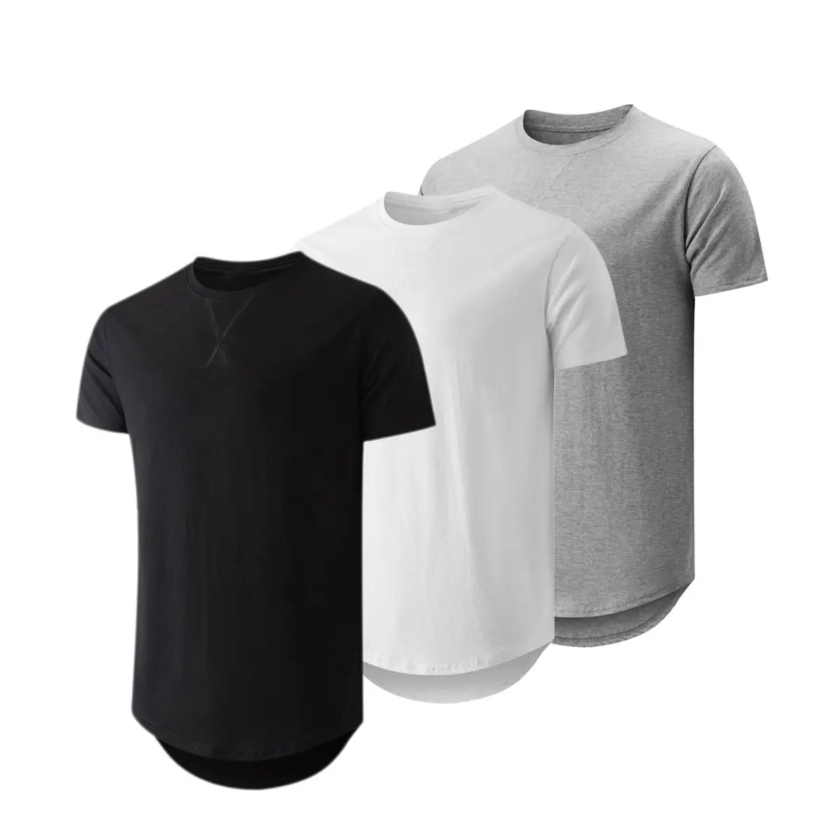 Mens 3 Pack Cotton Hipster Hip Hop Longline Crewneck T-Shirt,Menswear Casual Tshirt Tops