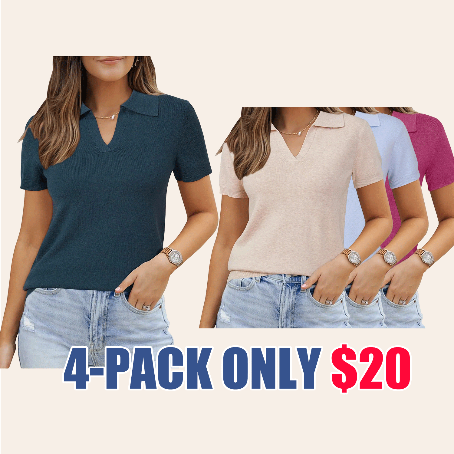 🔥Womens Wool Blend Polo Shirts Summer Sweater Tops Short Sleeve