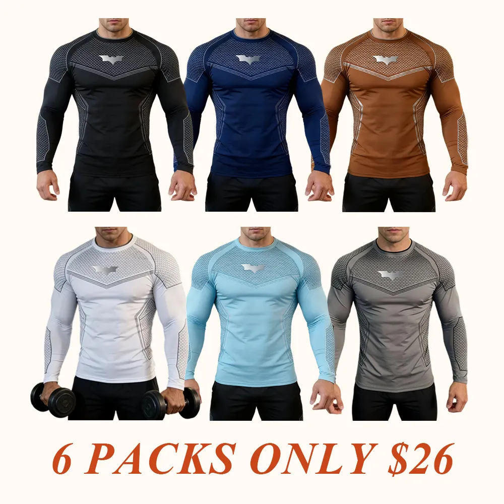 Men's Batman Sports Long Sleeve High Stretch Quick-Dry Fitness Tight Fit Running Ironing Essential