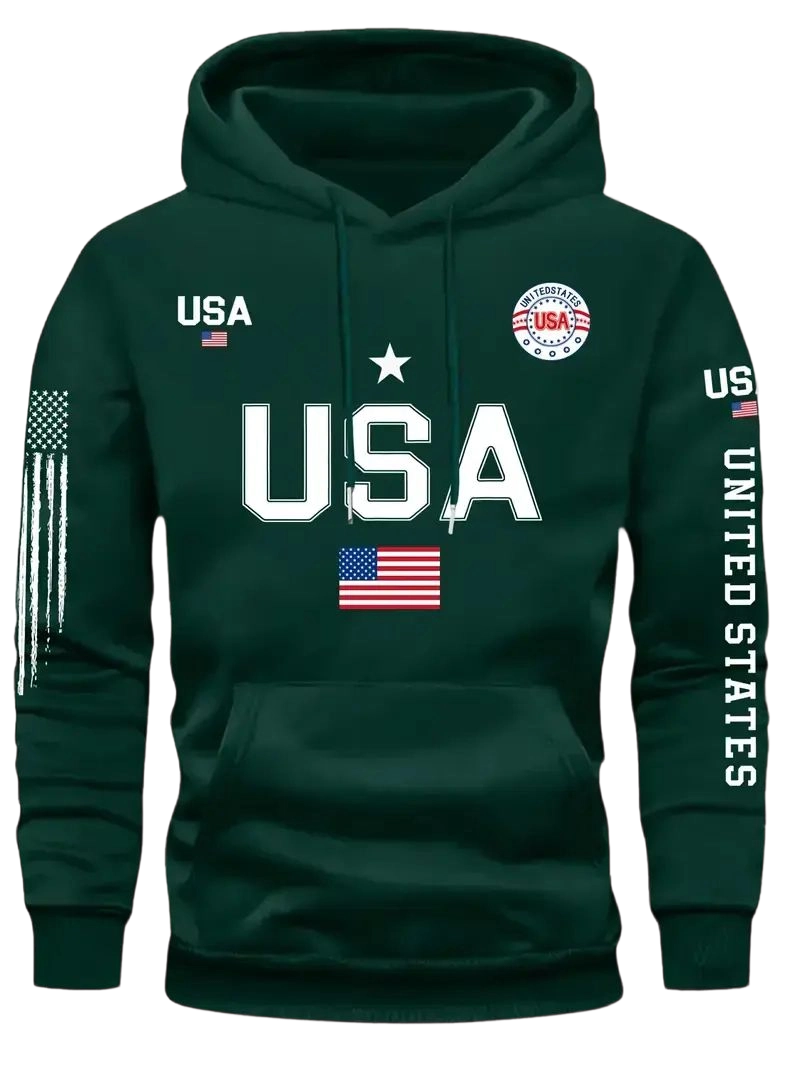 USA flag print hoodie men's fleece sweatshirt, 2026 spring pullover hooded sports hoodie