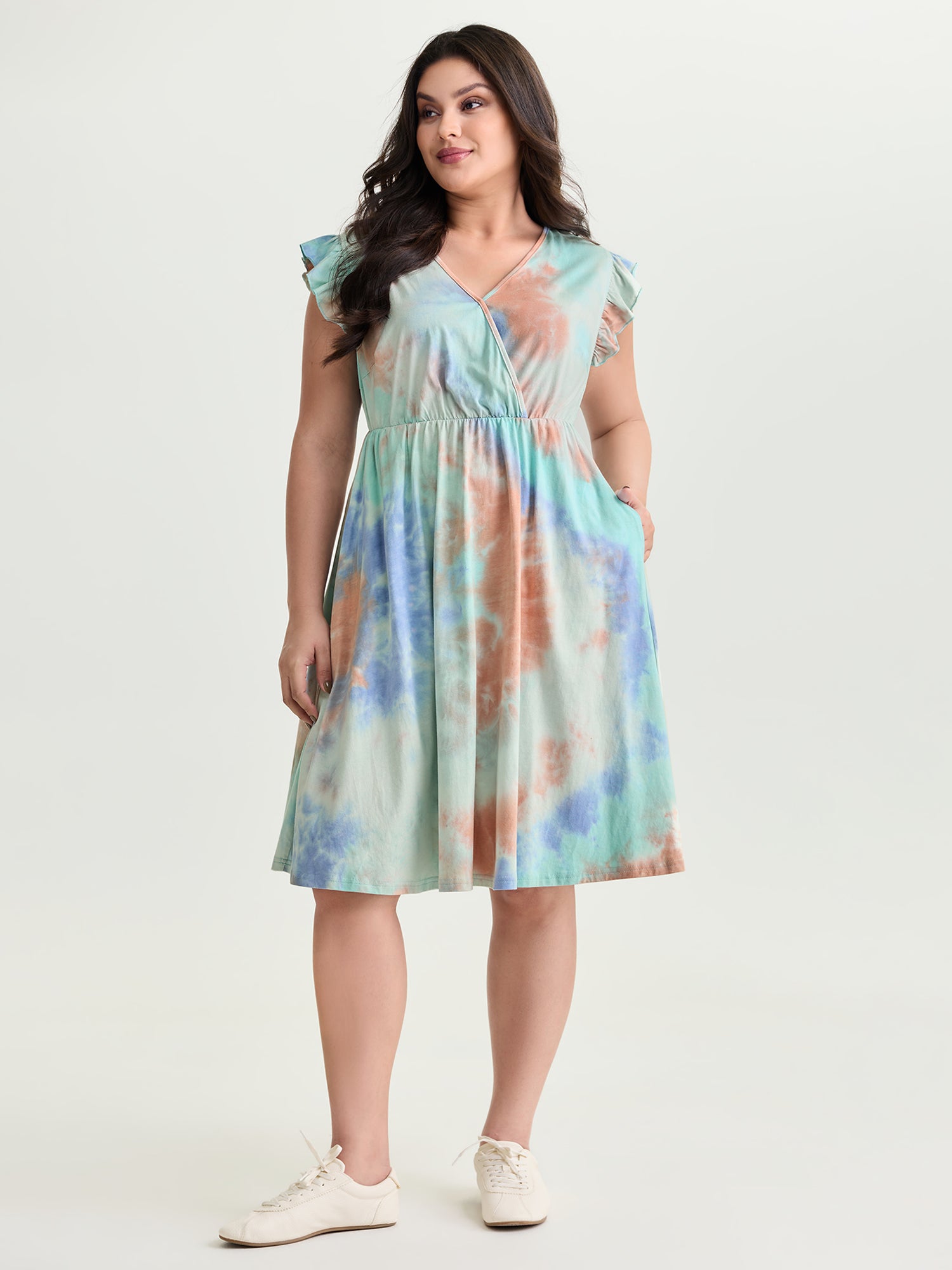 Cotton Color Gradient Wrap Neckline Midi Dress