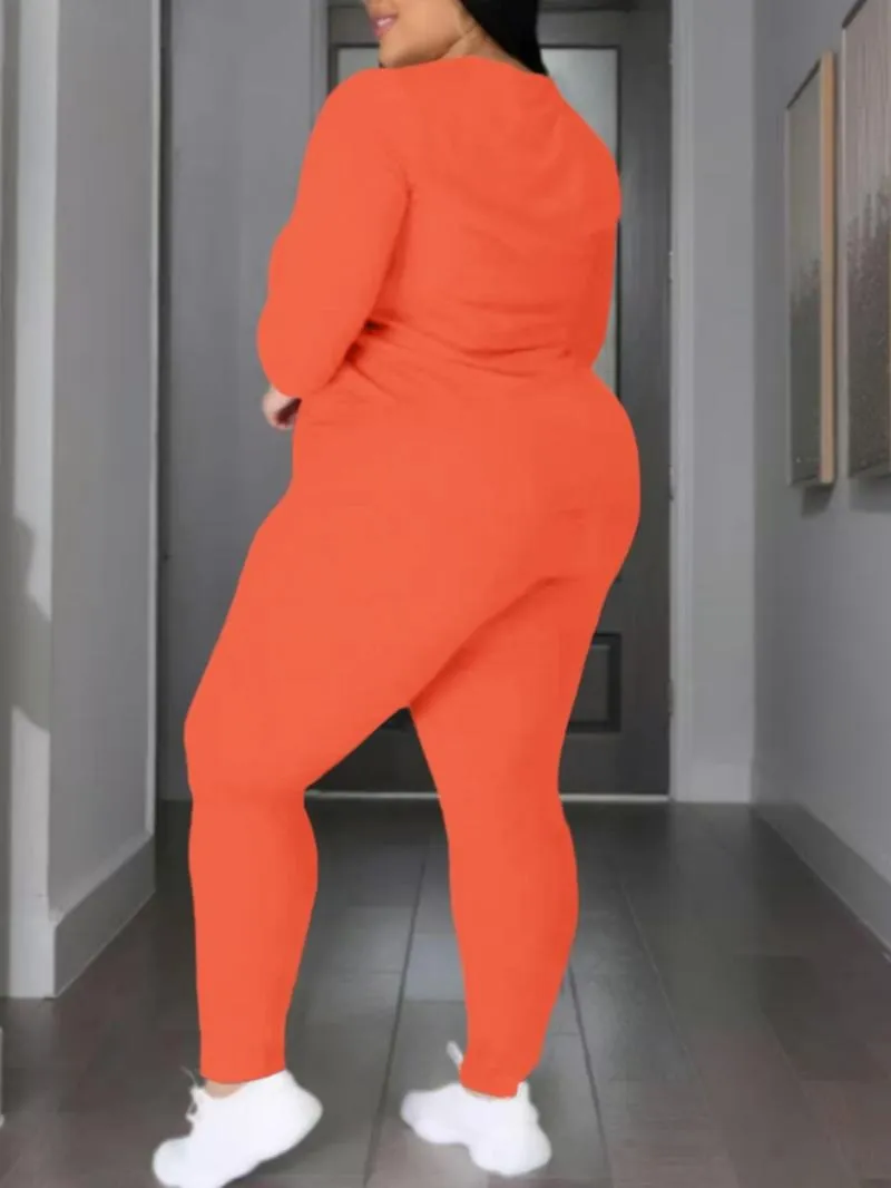 Women's Plus Size 2-Piece Set, Long-Sleeve Round-Neck Top & Pants, Casual Home Sportswear for Daily Wear