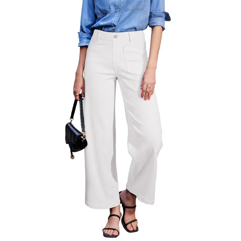 Women's Wide Leg Jeans High Waisted Stretchy Jeans Straight Leg Loose Fit Zimbaplatinum Ankle Denim Pants