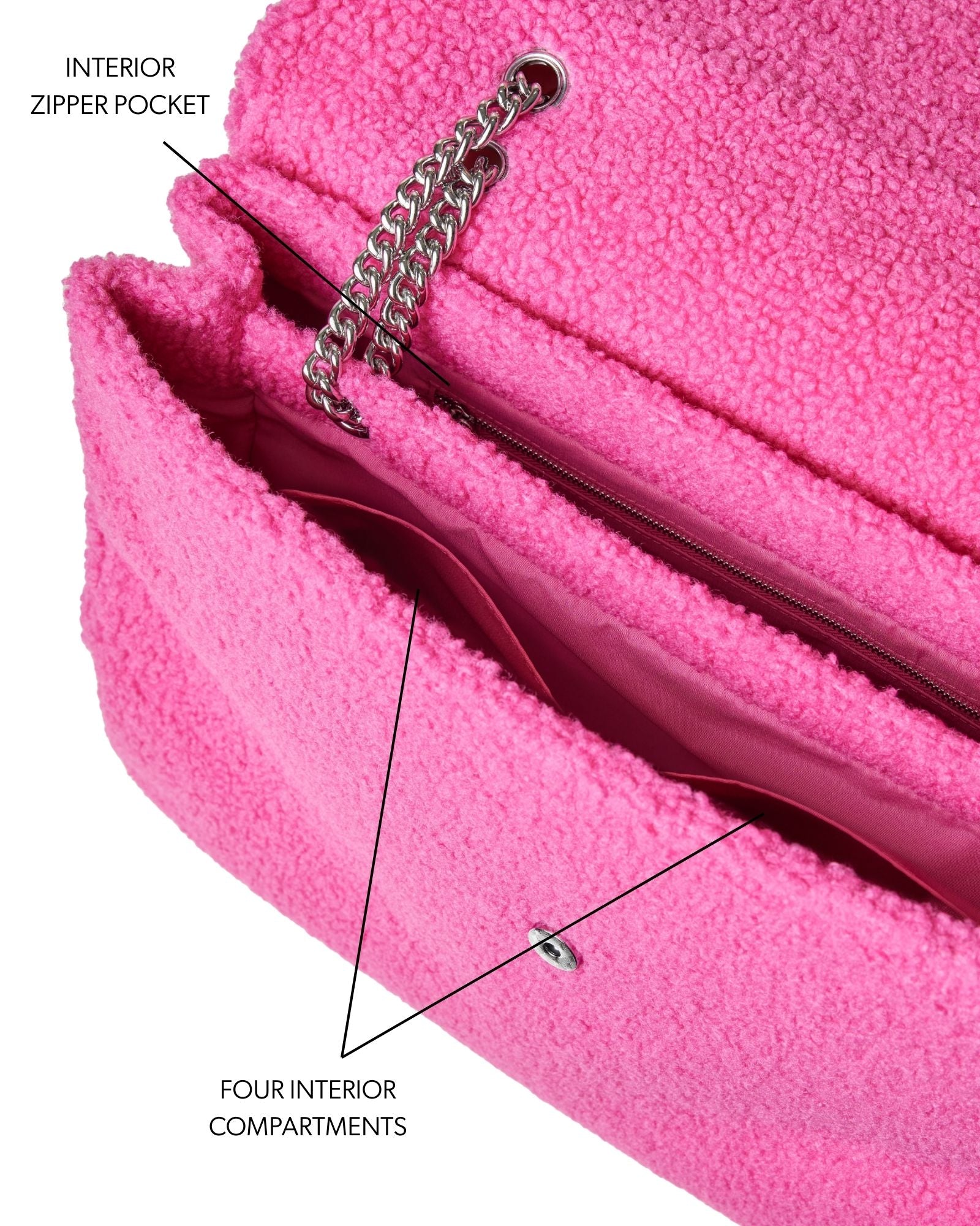 LARGE TEDDY FLAP BAG - HOT PINK