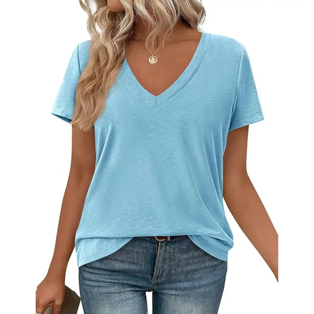 🔥11-Pack $24.99-Women’s Summer Casual V Neck Sleeve Loose Basic Tees