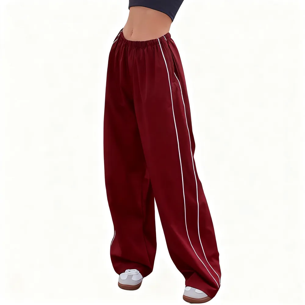 Women's Parachute Wideleg Baggy Pants Elastic Waist Casual Track Trousers