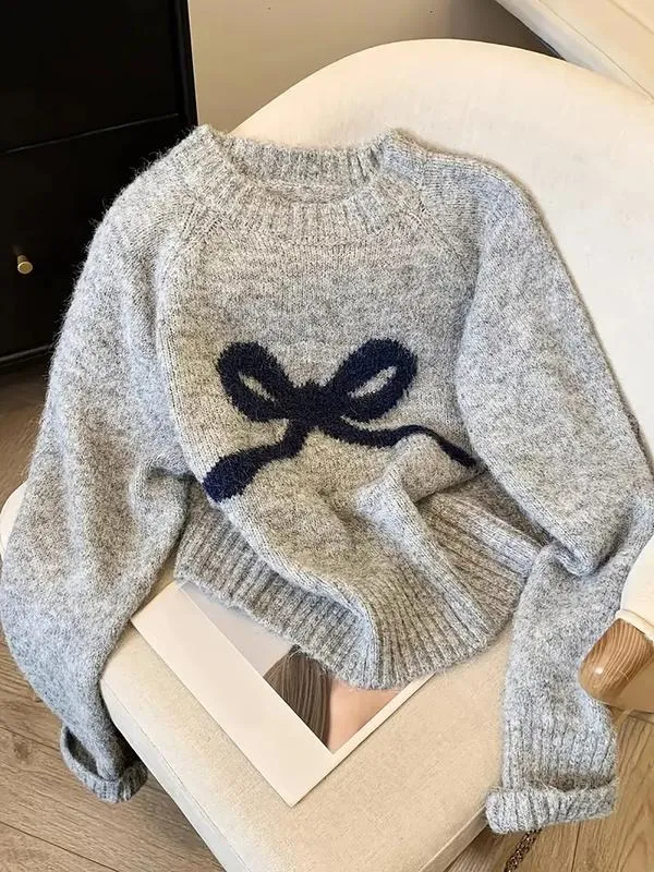 Elegant Bow Knit Sweater for Women