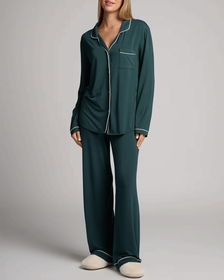 Women’s Soft Button-Up Pajama Set – Long Sleeve Lounge Top & Pants