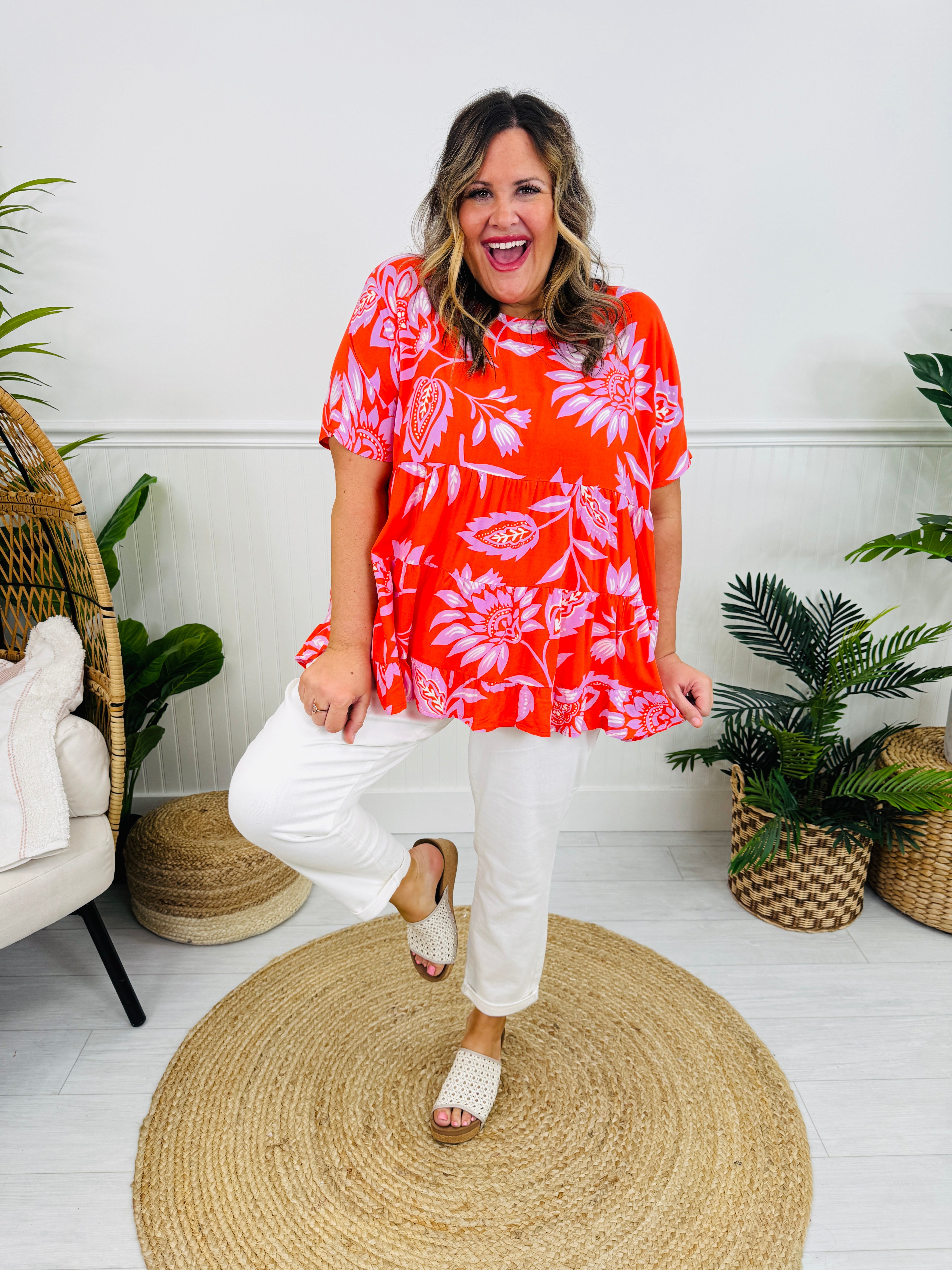 Floral Fiesta Top In Hot Coral