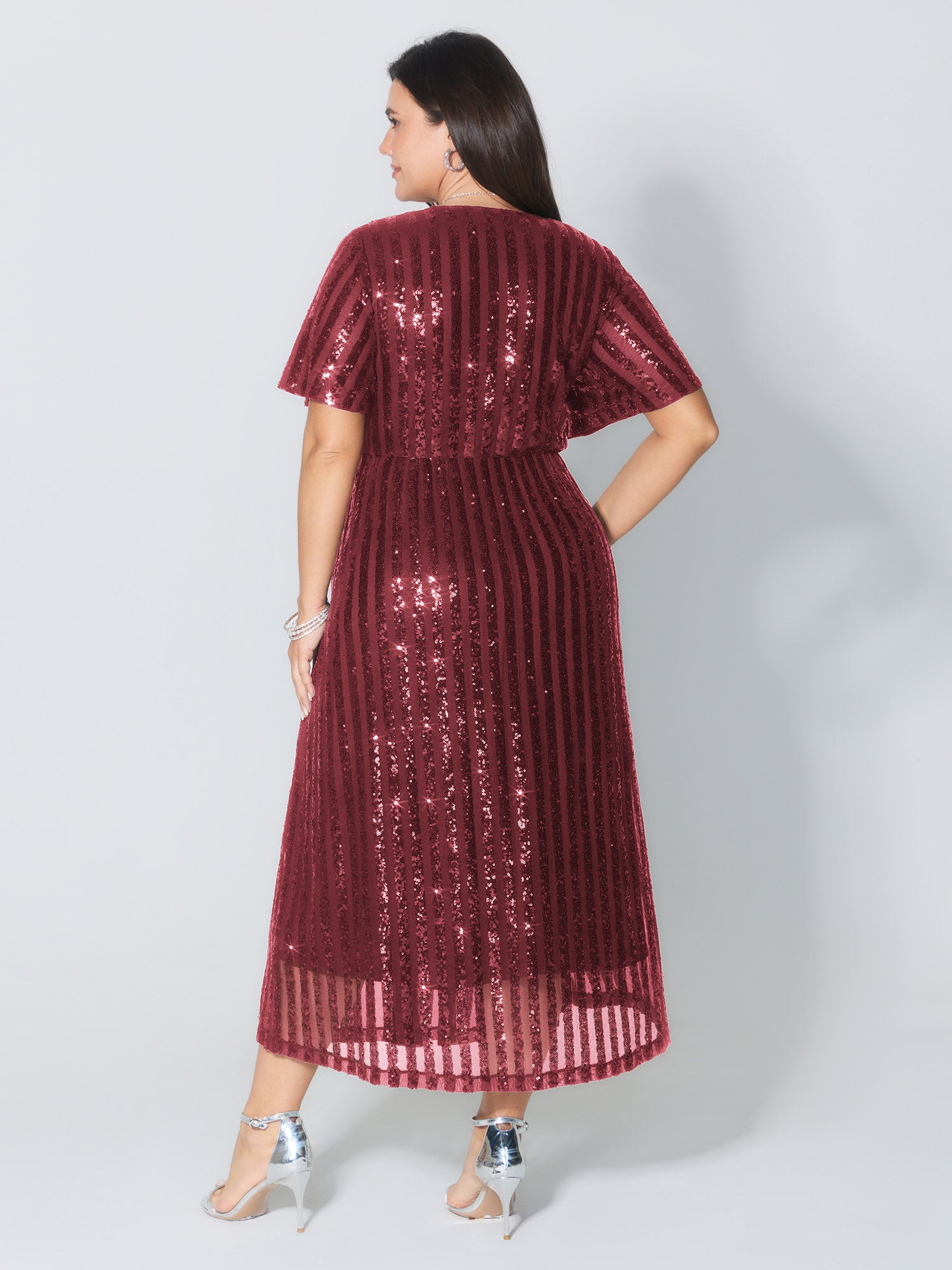 Shimmery Sequin V-Neck Midi Dress