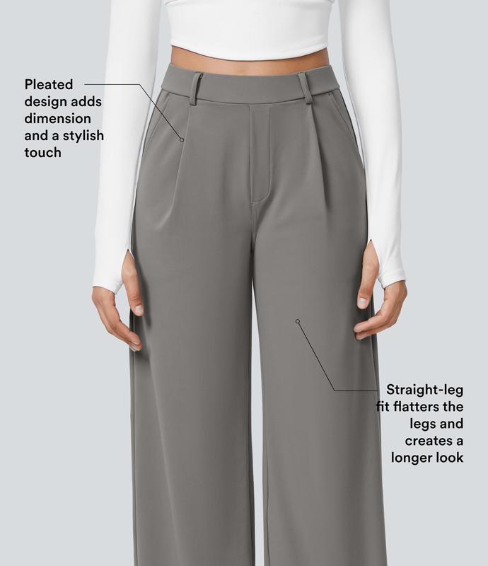 🔥Last Day Promotion!🔥Women High Waisted Pocket Straight Leg Work Pants