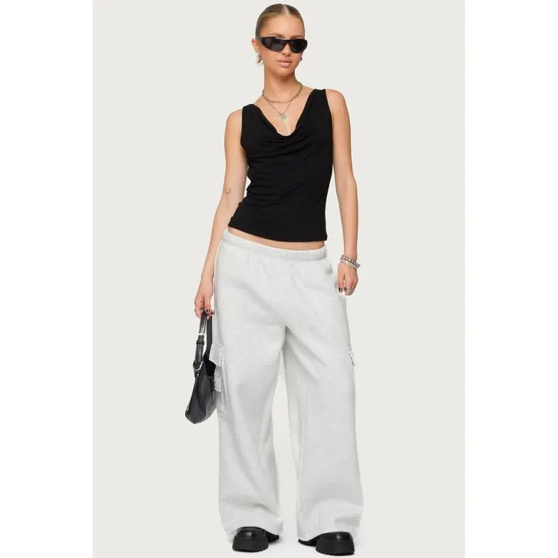 Petite Wide Leg Cargo Sweatpants