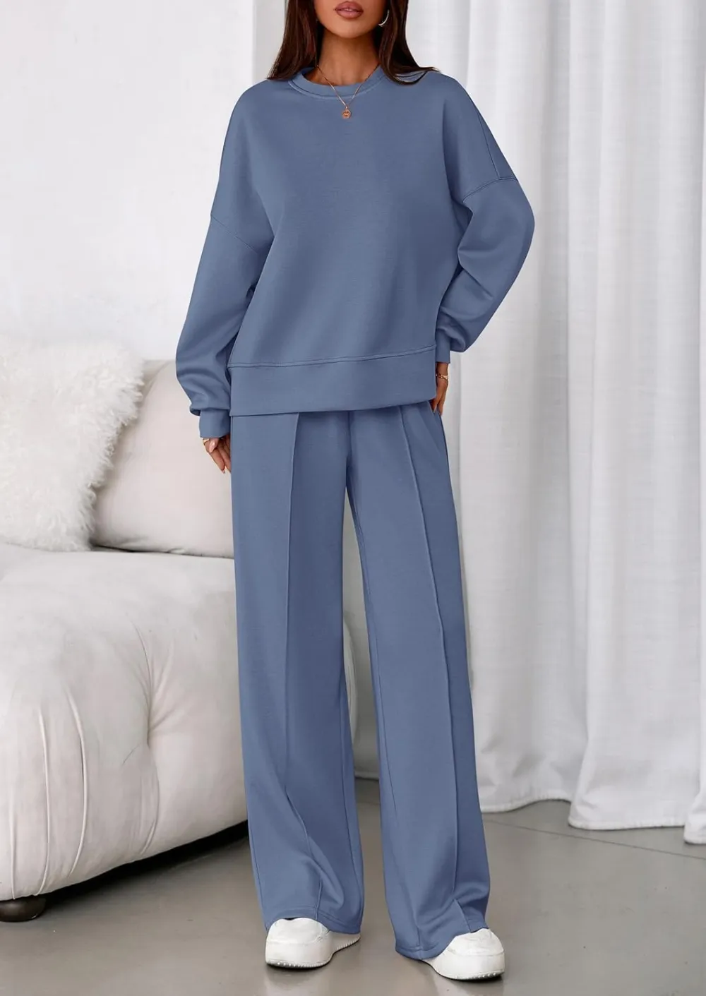2 Piece Sets For Women Fall Trendy Long Sleeve Sweatshirt Wide Leg Pants Loungewear Set
