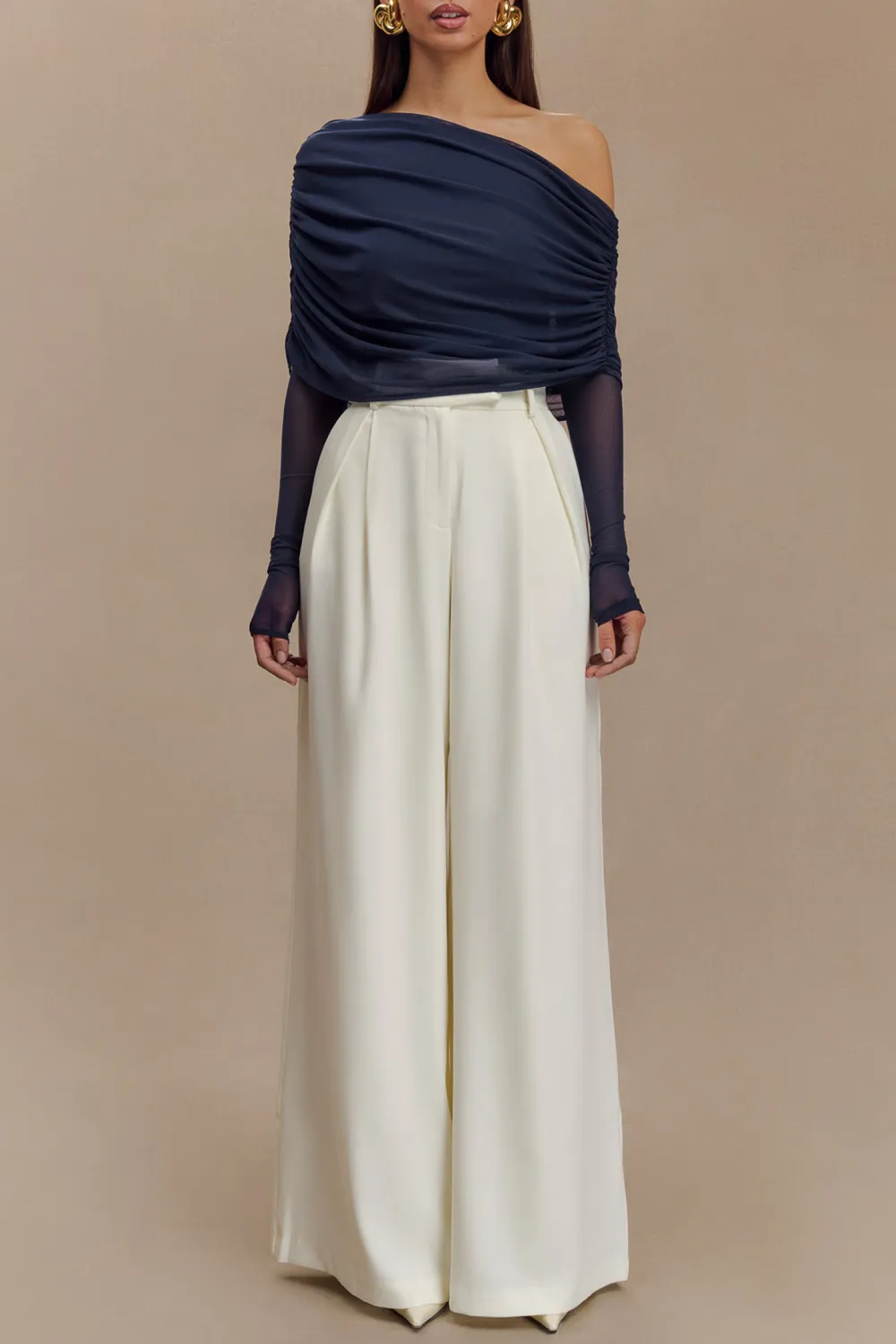 Sheer Mesh Off Shoulder Top