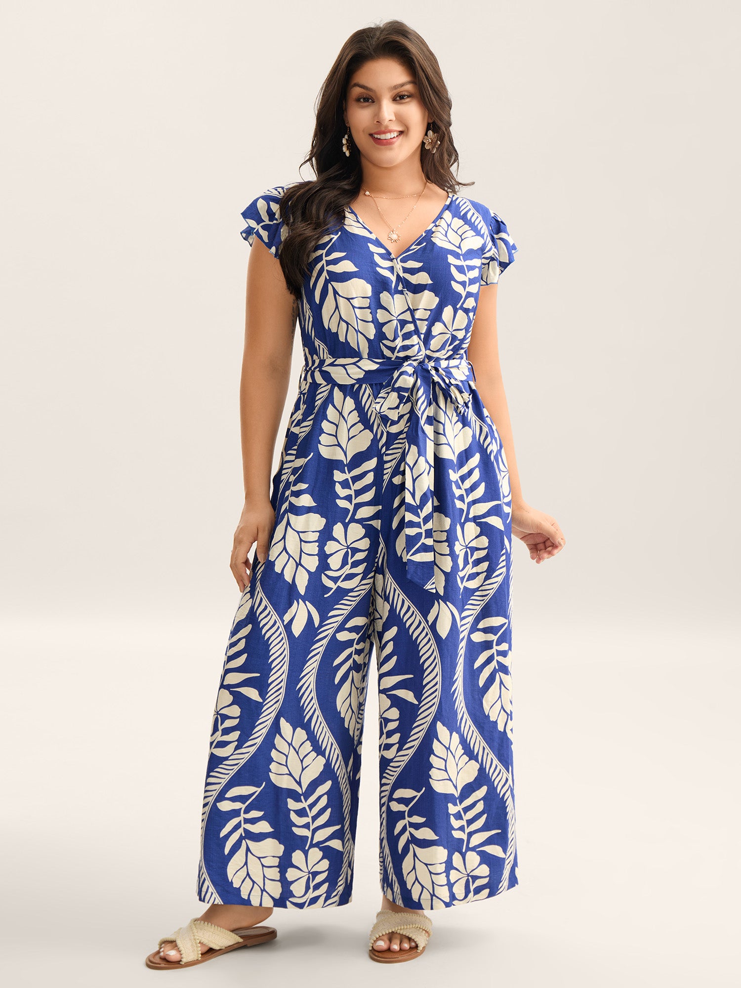 Large Floral Print Pockets Jumpsuit