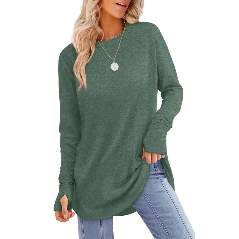 Womens Tunic Tops to Wear with Leggings Long Sleeve Thumb Hole Shirts