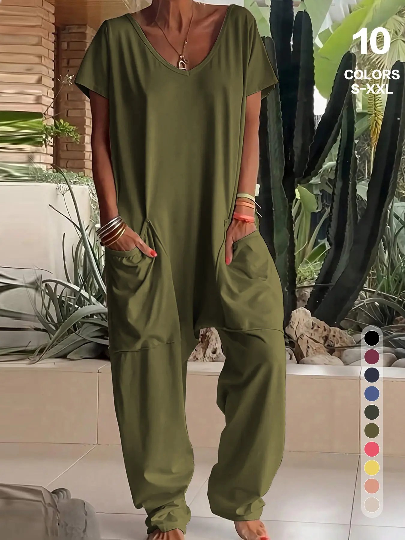 Women’s Casual Short Sleeve Wide-Leg Jumpsuit