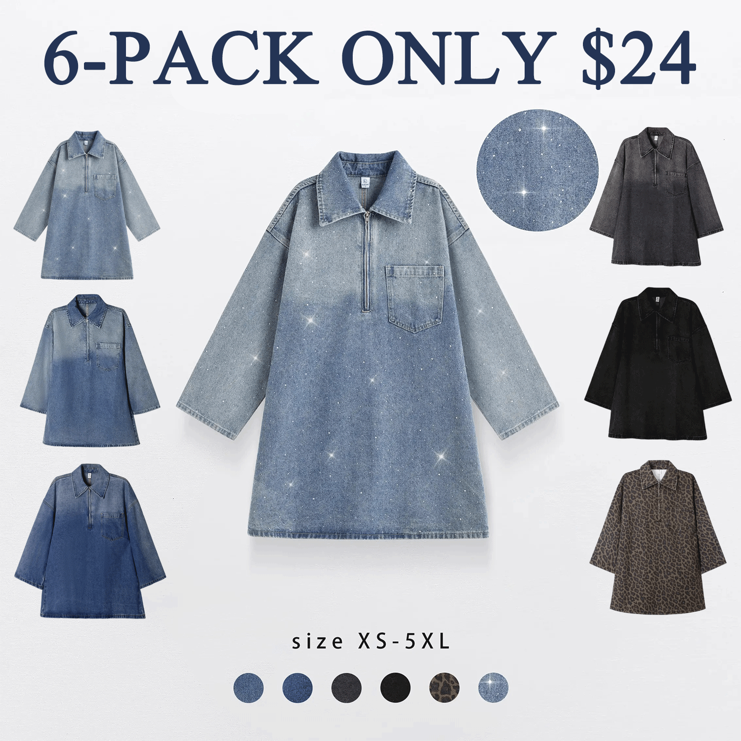 Women’s Vintage Washed Half-Zip Denim Shirt Dress