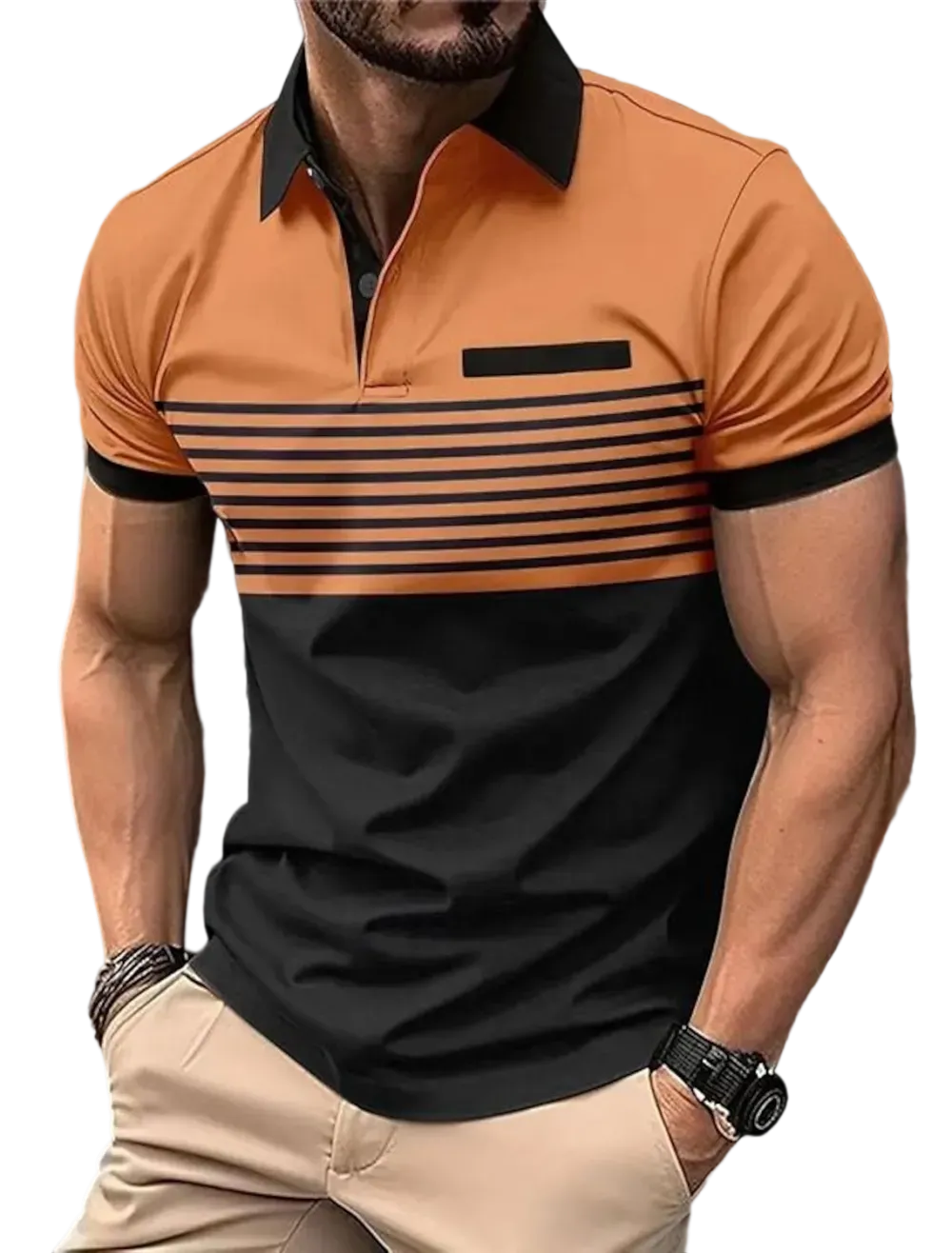 Men'S Striped Polo Shirts Golf Shirt Short Sleeve Polo Shirts Collared Shirts Business Casual WorkWear Formal Wear Festival Wear Buttons 3D Print Spring & Summer White Wine Orange