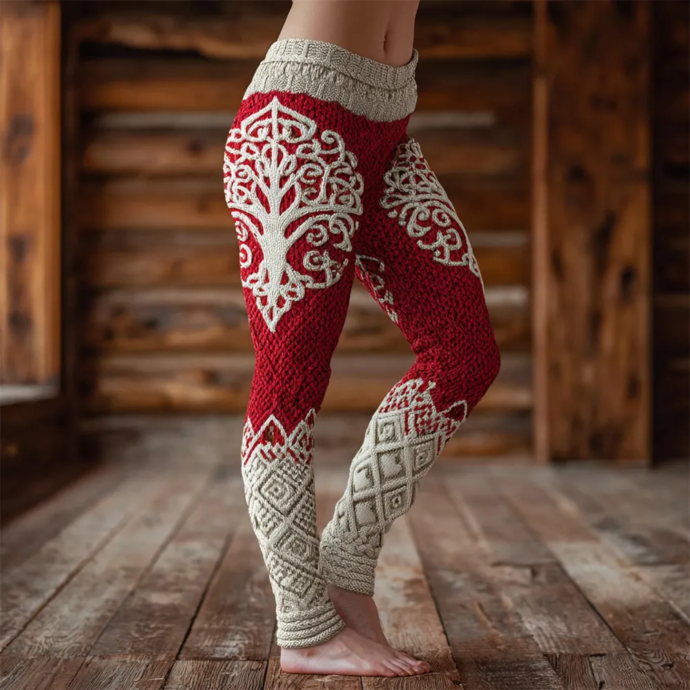 Christmas Celtic Tree Viking Art Women's Knit Leggings