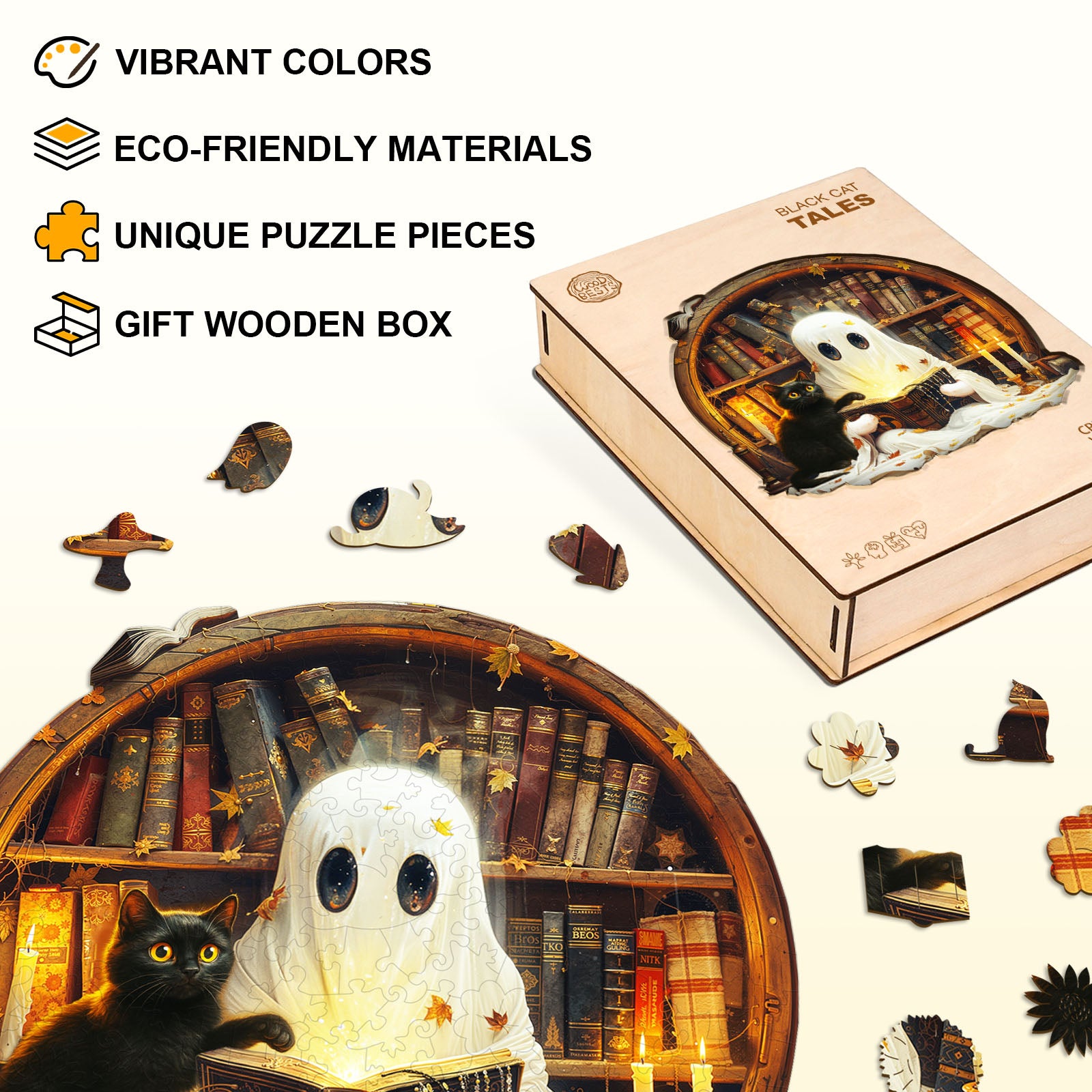 Black Cat Tales Wooden Jigsaw Puzzle