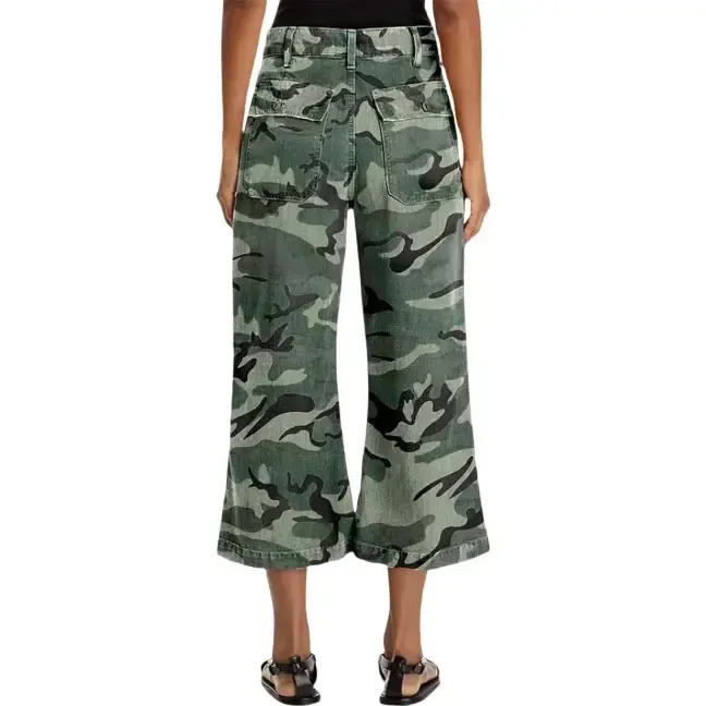 Camo Print Mid Waist Straight Leg Capri Pants Without Belt