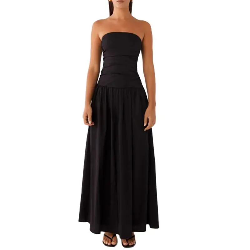 Women's Ruched Backless Boat-Neck Tube Dress
