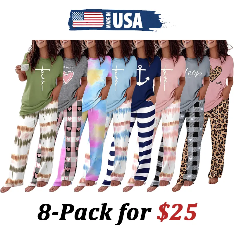 🔥HOT SALE🔥Women's 2 Piece Pajama Set - Short Sleeve Comfy Loungewear