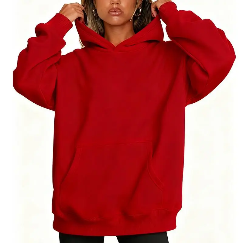 Women's loose-fitting hooded sweatshirt, a comfortable and warm winter sweater, and a stylish autumn top.
