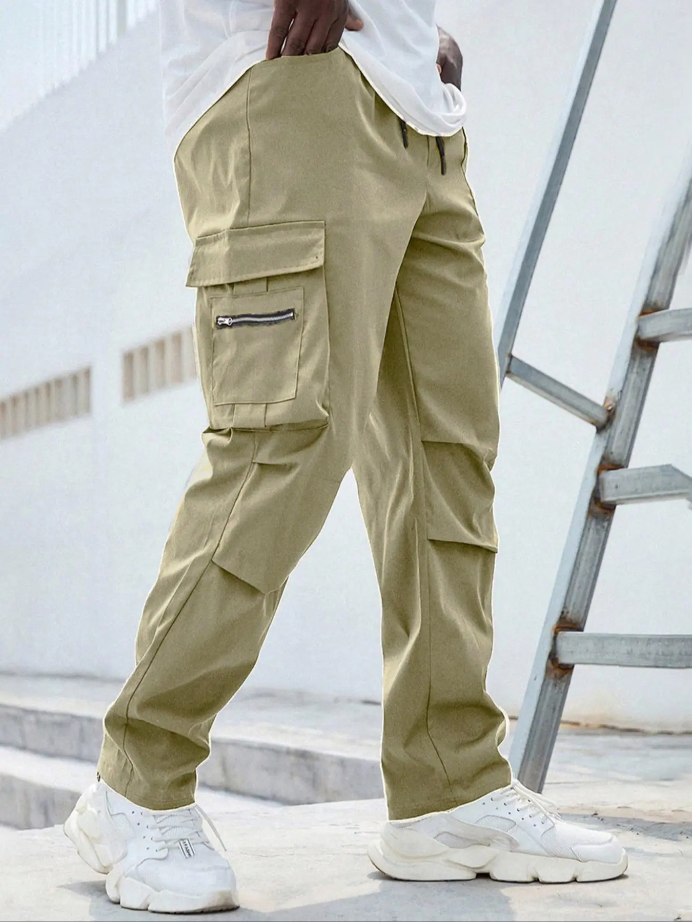 Men's Plus-Size Solid-Color Drawstring Cargo Pants