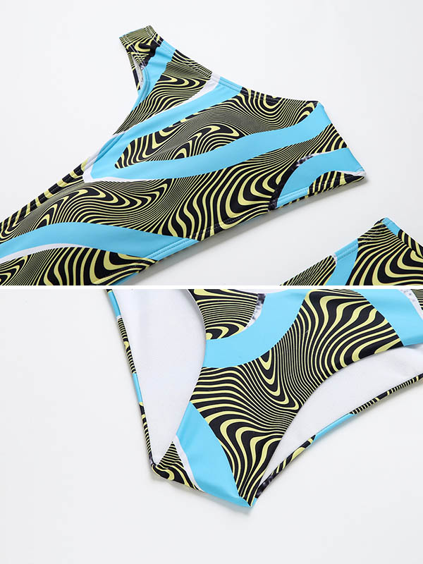 One-Shoulder Padded Bralette High-Waisted Hollow Bikini Swimwear