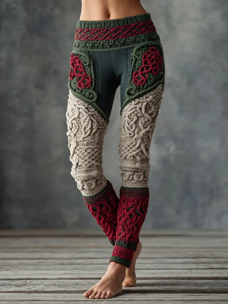 Vintage Christmas Celtic Art Knit Jacquard Cozy Knit Leggings