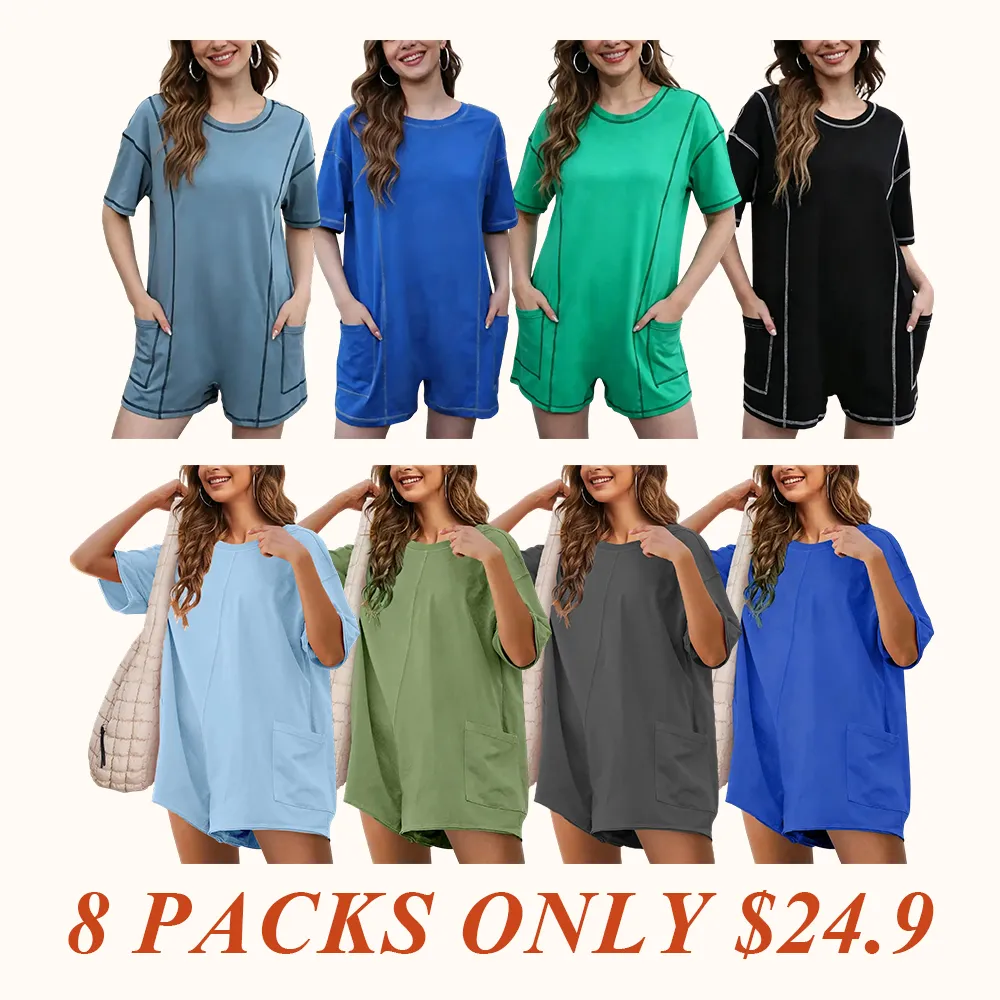 Women's Oversized Athletic Jumpsuit Casual Romper Overall Workout Tee Hot Short Romper