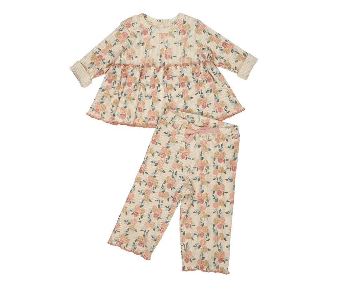 Rib Pant Set: Dusty Pink Roses