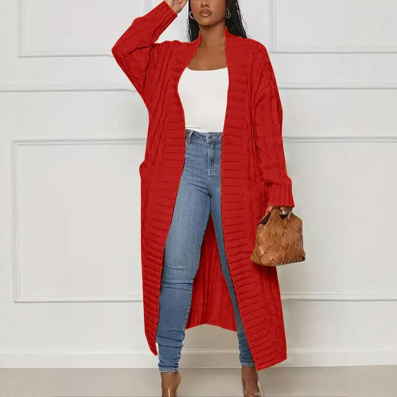 Women's Solid Color Textured Drop Shoulder Pocket Longline Cardigan