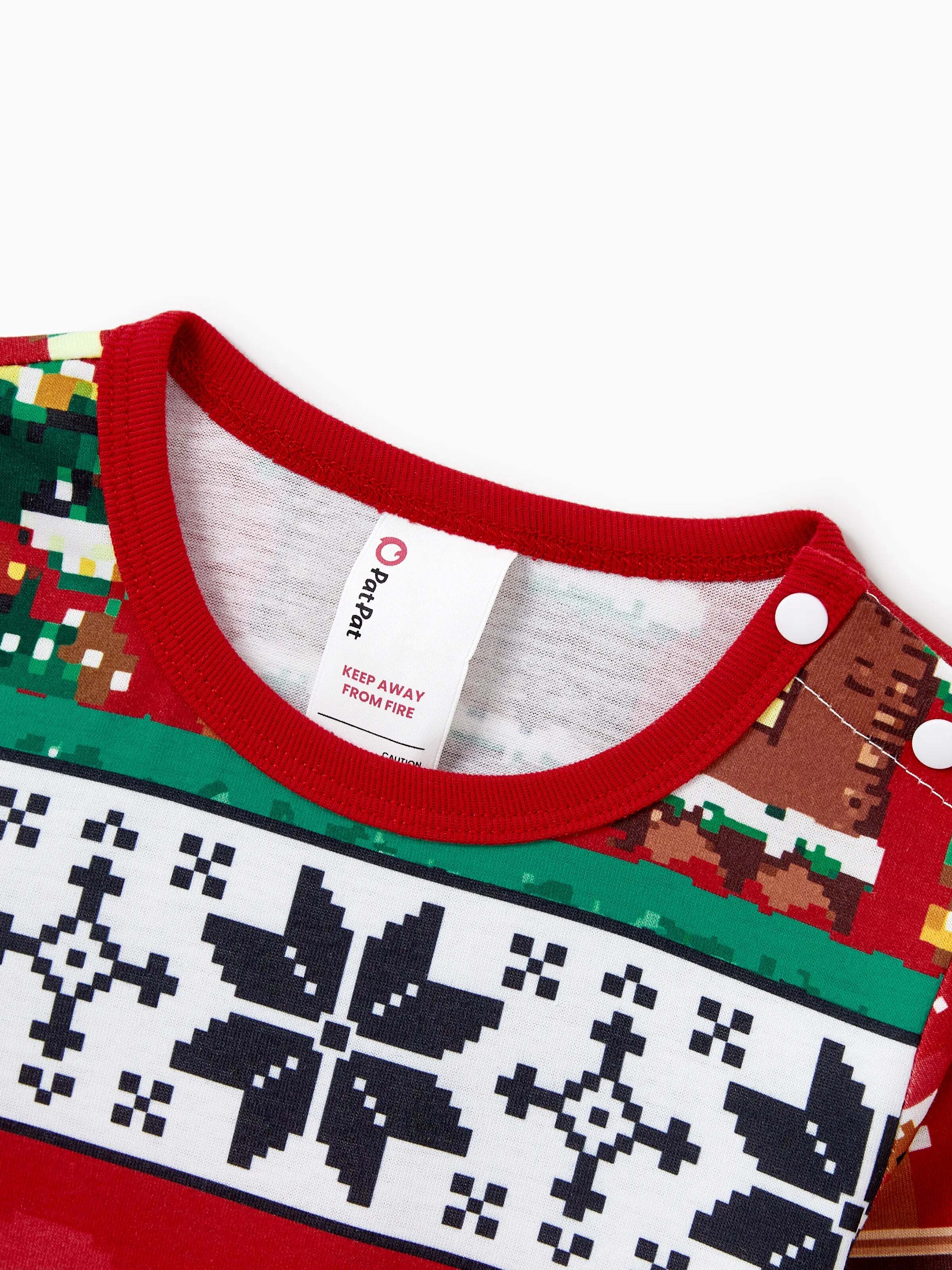 Christmas Matching Family Pajamas Set Gingerbread Print Long-sleeve PJS with Christmas Socks Red