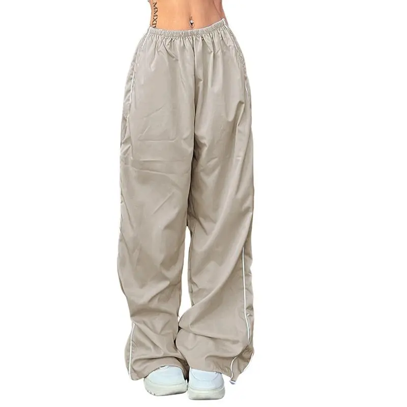 Women's Parachute Wideleg Baggy Pants Elastic Waist Casual Track Trousers