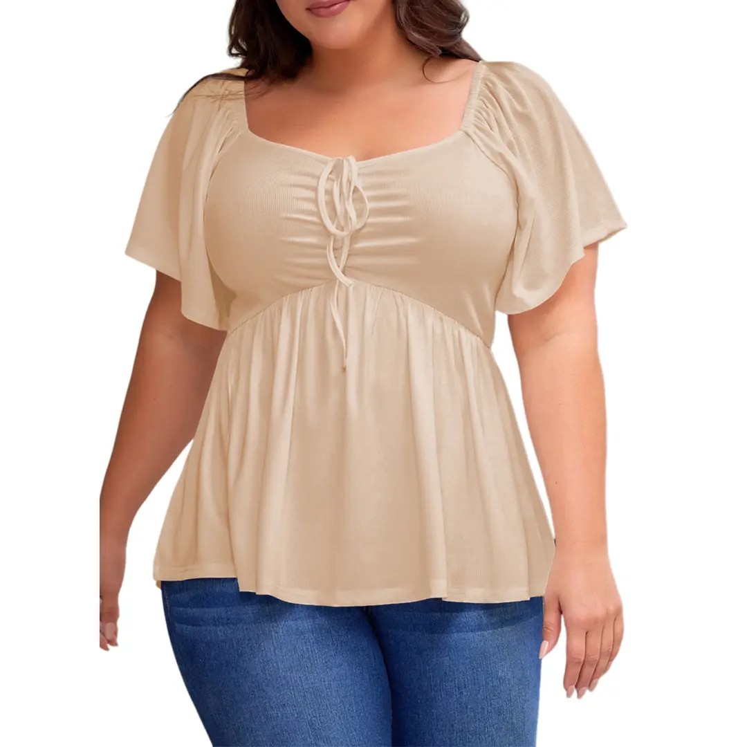⏰8 PACKS Women's Plus Size Sweetheart Neck Short Sleeve Shirred Peplum Blouse Tops Shirts(1X-5X)