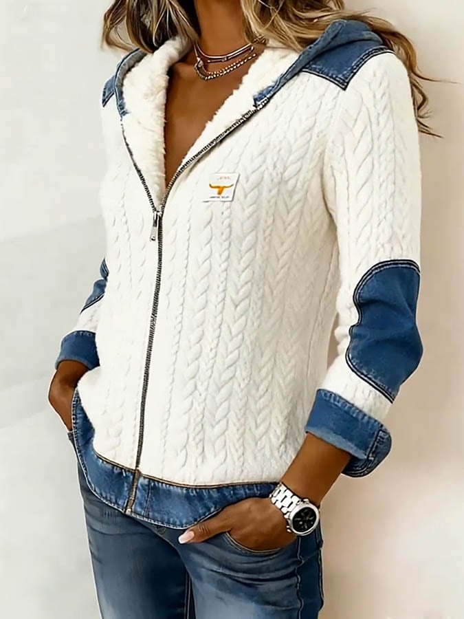 Women's Casual Hooded Color Block Jacket
