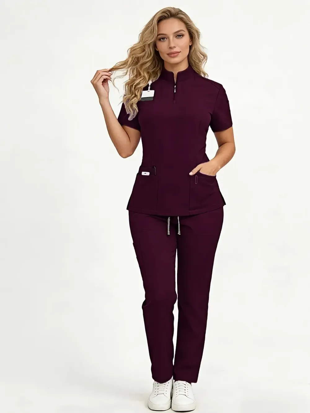Ladies Healthcare Scrub Set with Multi-Pockets, Breathable Quick-Dry Wrinkle-Resistant Fabric