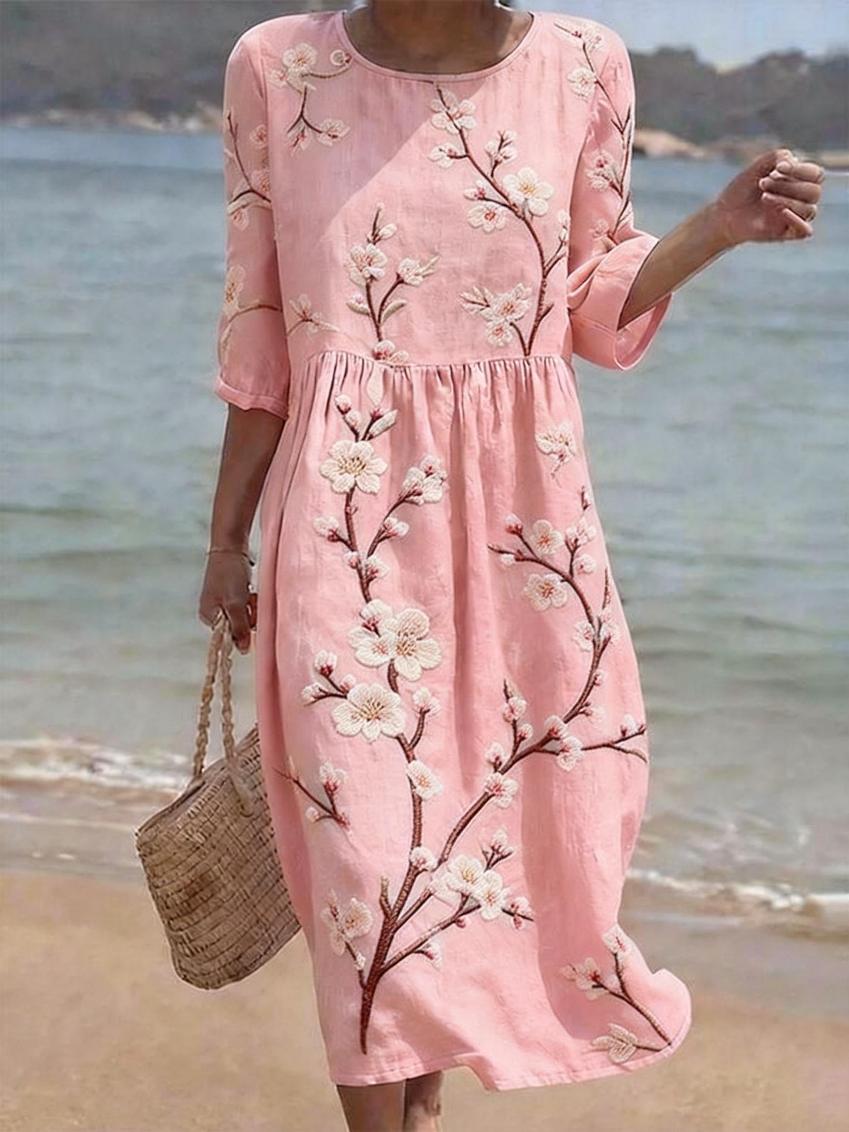 Women's Casual Floral Print Round Neck Dress- Fast Shipping