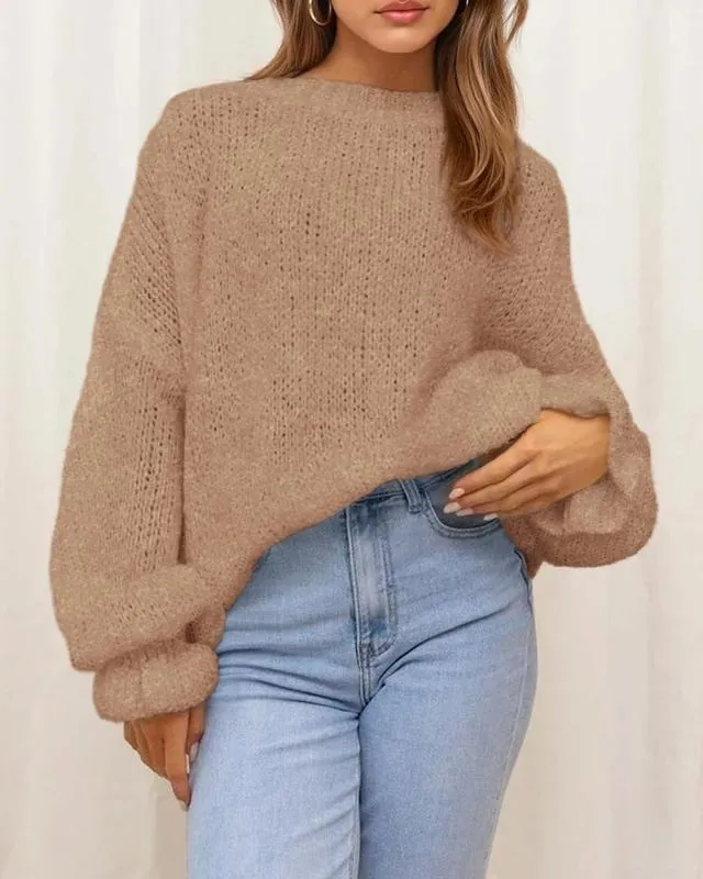 Women's Oversized Sweater Crewneck Long Sleeve Fuzzy Knit Chunky Pullover Sweaters