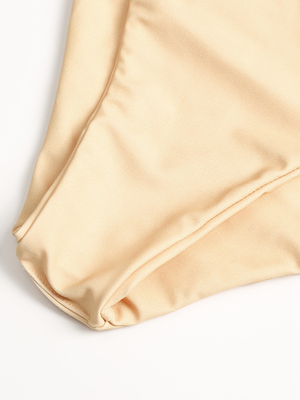 Solid Color Short Sleeves Off-The-Shoulder Bikini Swimsuit