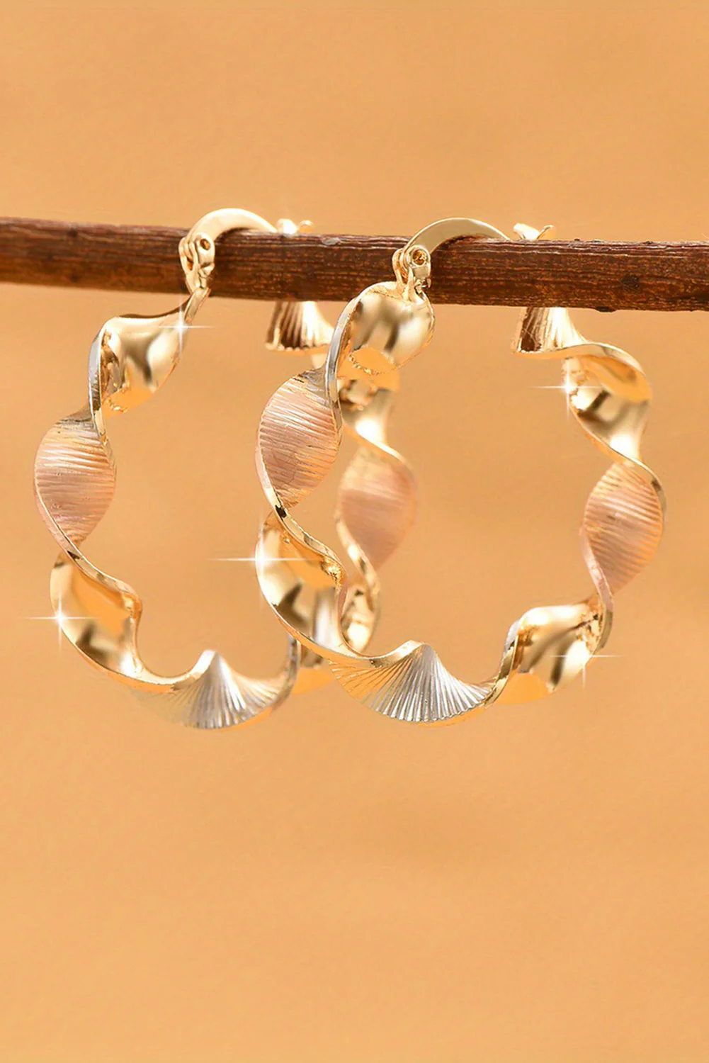 Gold Twisted Plated Alloy Hoop Earrings