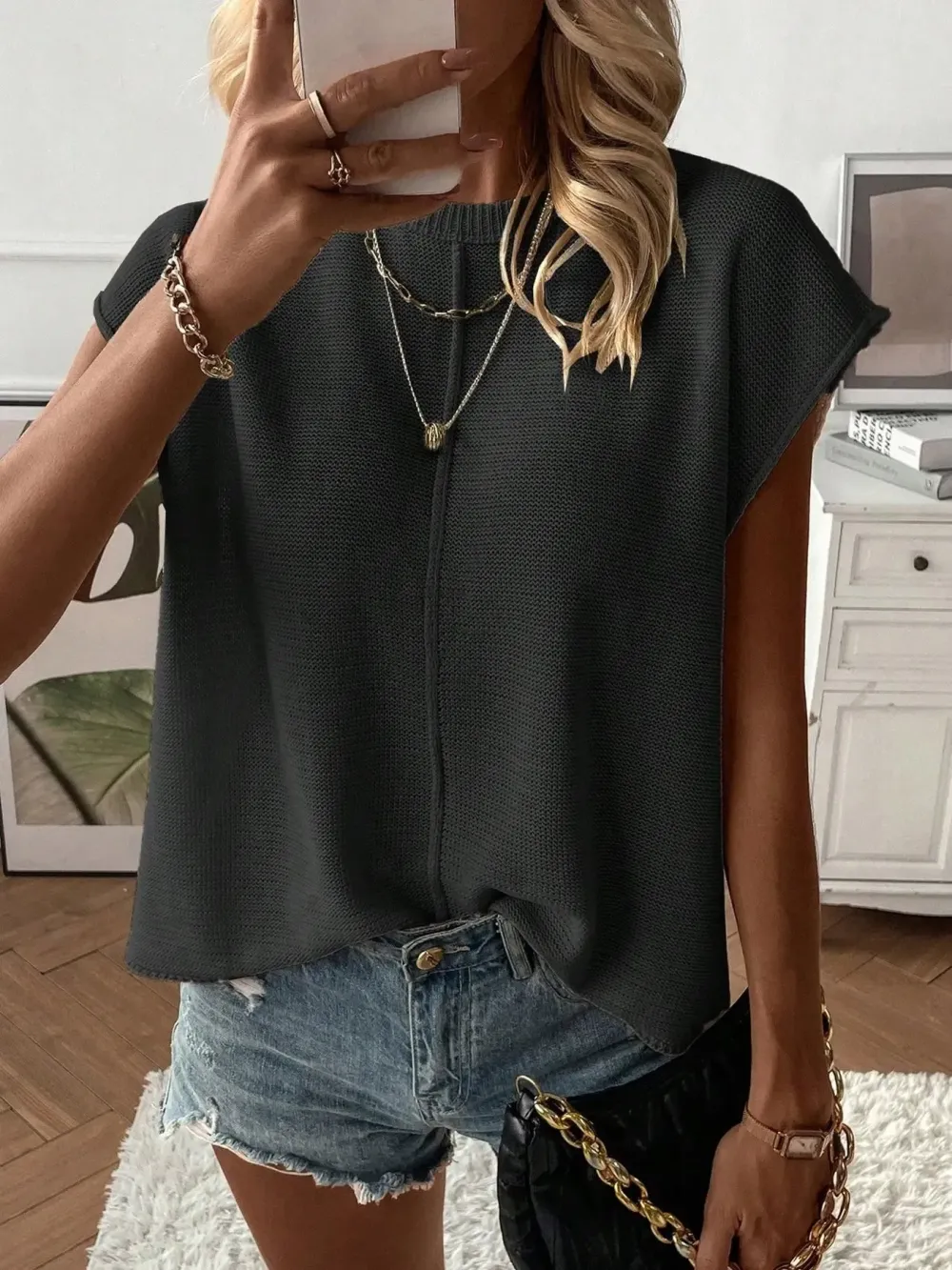 Women's Solid Color Sweater Vest, Casual Fashion Round Neck Knit Top for Summer, Fashion Women's Knitwear for Daily Wear