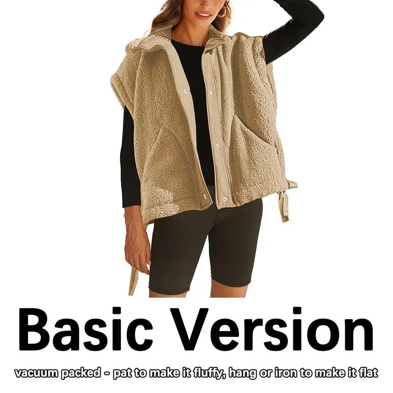Women's Warm Fleece Vest Casual Sleeveless Button Down Sherpa Jacket