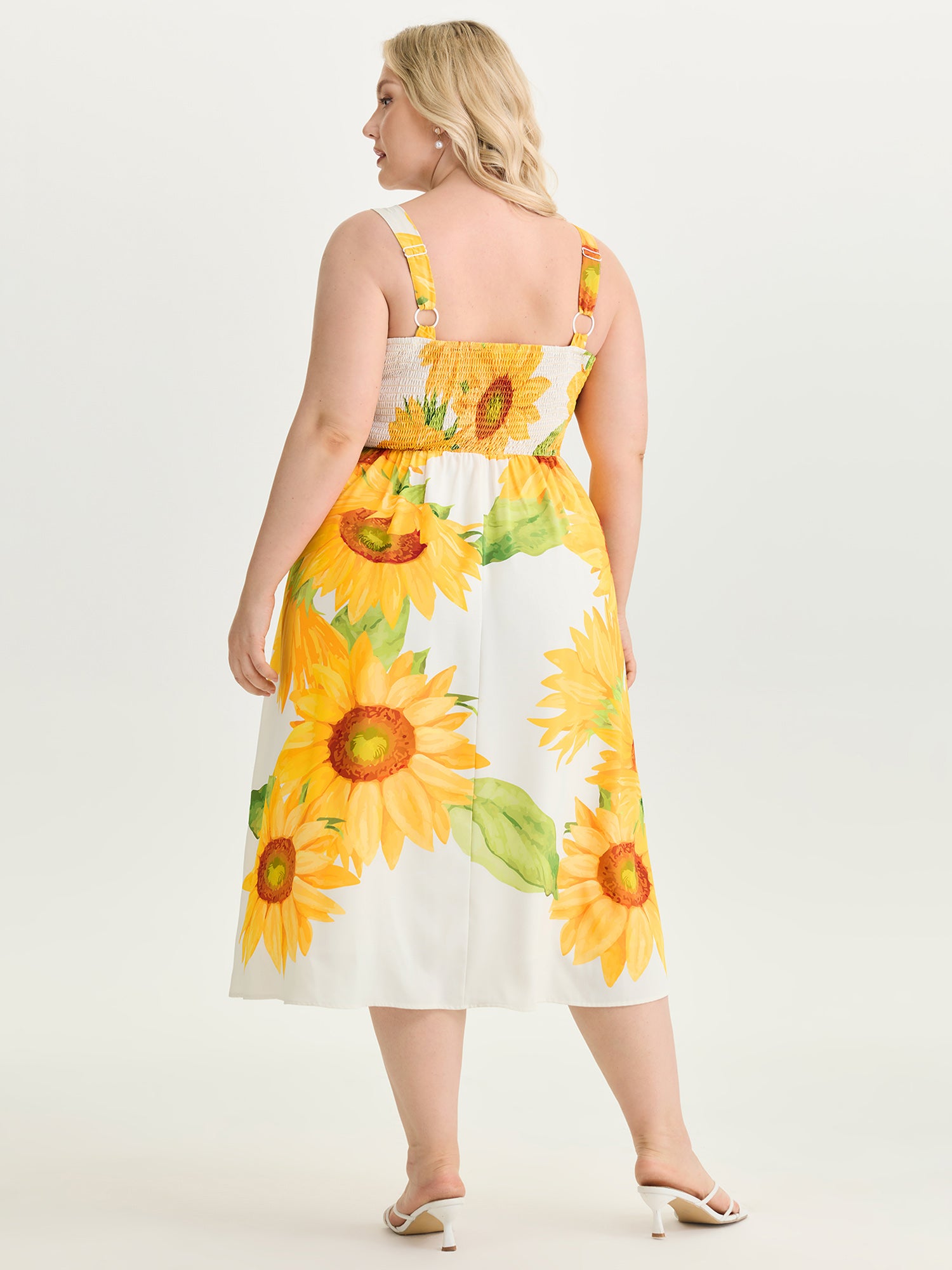Sunkissed Sunflower Print Shirred Maxi Dress