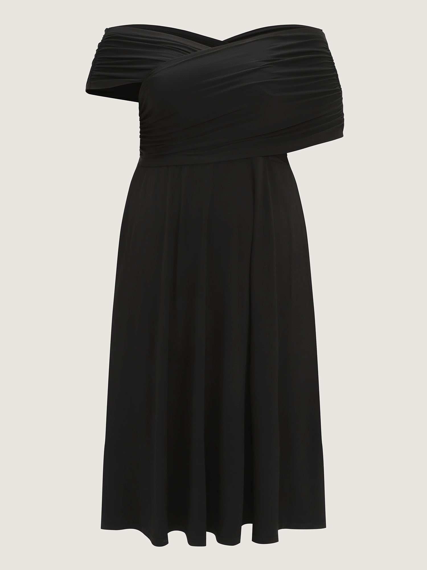 Ruched Overlap Bodice Fit And Flare Midi Dress