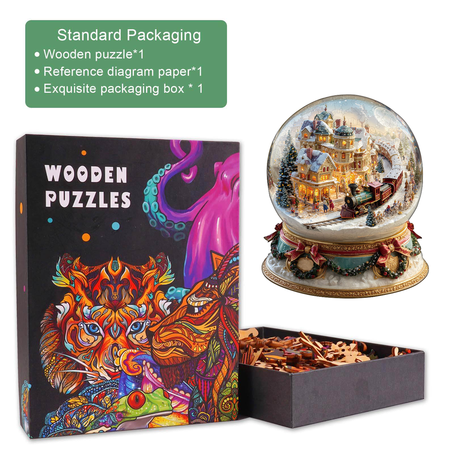 Christmas Crystal Train Wooden Jigsaw Puzzle