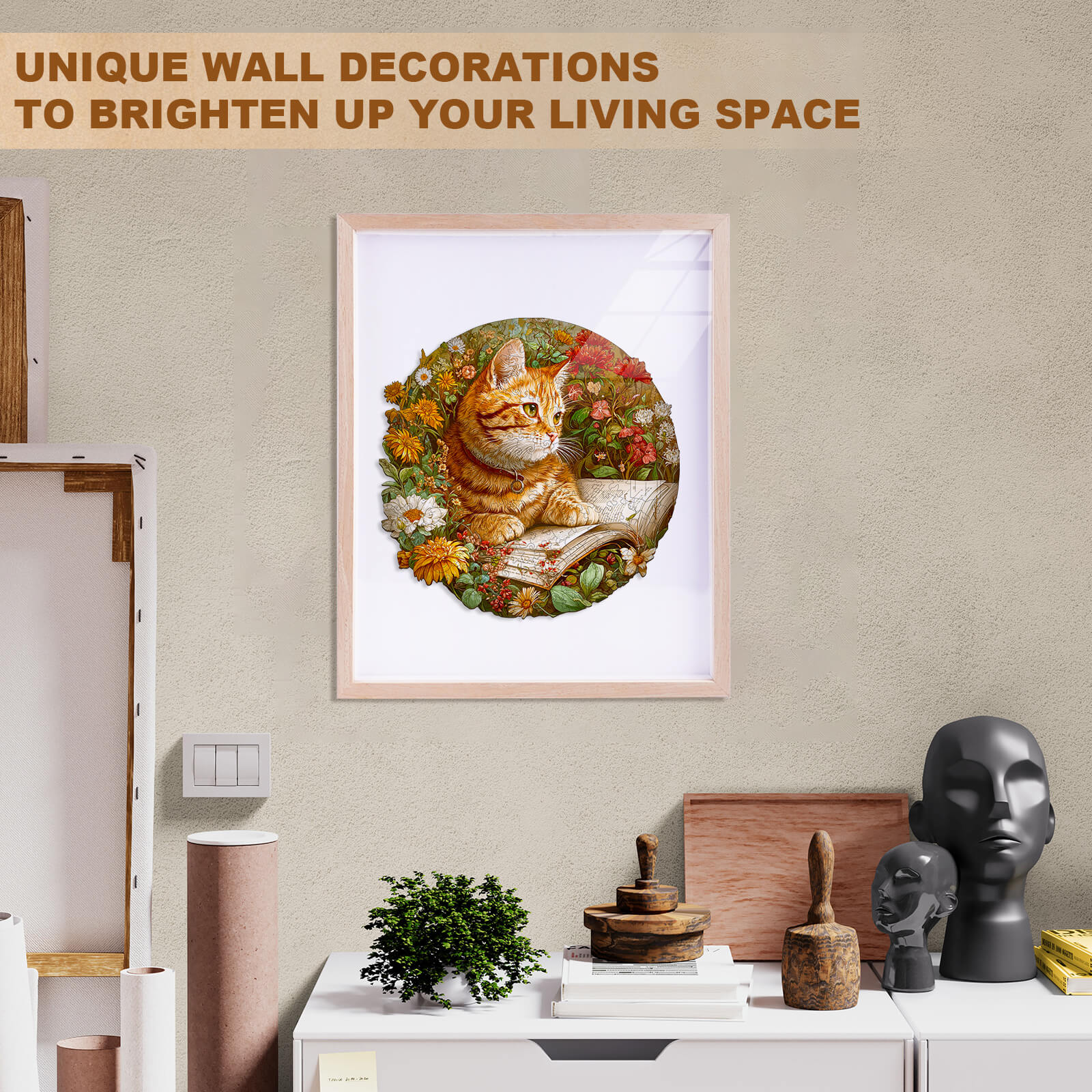 Flower Kitten Reading Wooden Jigsaw Puzzle